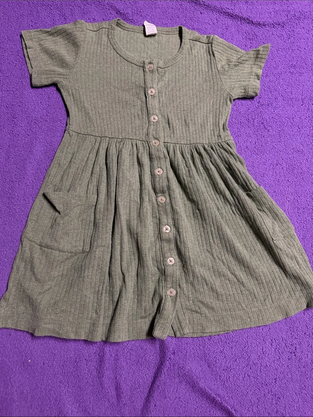 kate quinn Olive Ribbed Button-Front Pocket Dress
